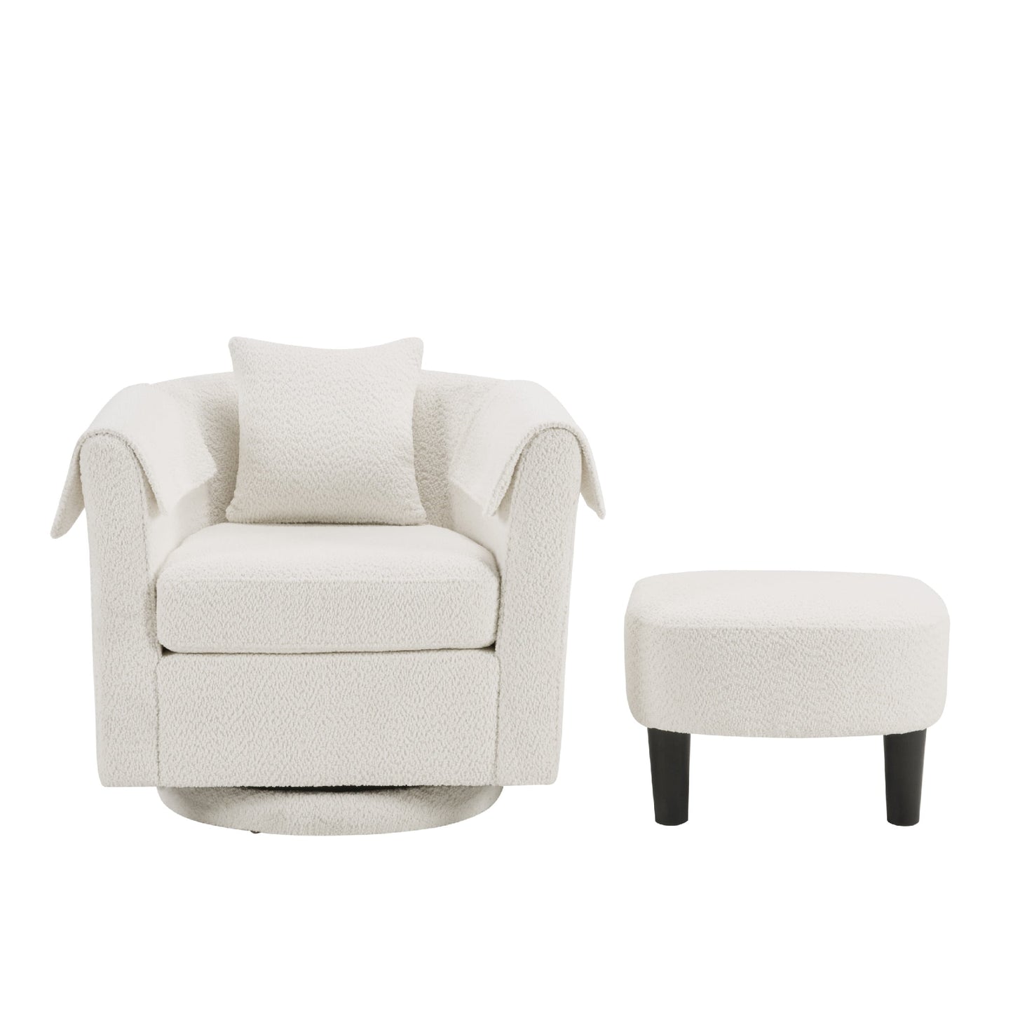 Dovelina Swivel Accent Chair with Ottoman, Chenille Barrel Chair for Living Room/Office, White