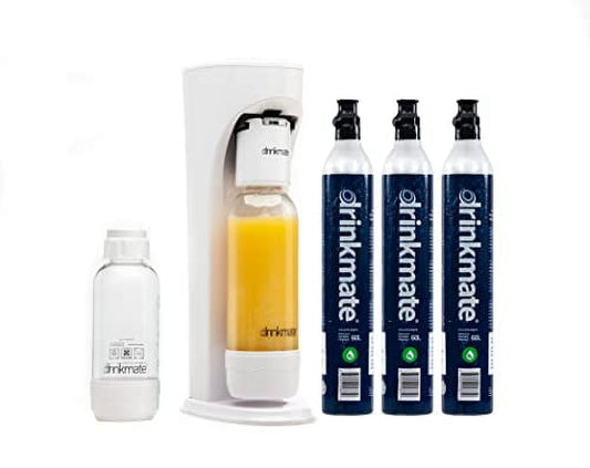 Drinkmate Sparkling Water and Soda Maker Bundle, Carbonates ANY Drink, Classic White