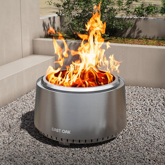 EAST OAK 21" Fuoco Smokeless Fire Pit Portable Stainless Steel Wood Burning Firepit with Stand & Bag & Removable Ash Pan for Outside and Patio Use