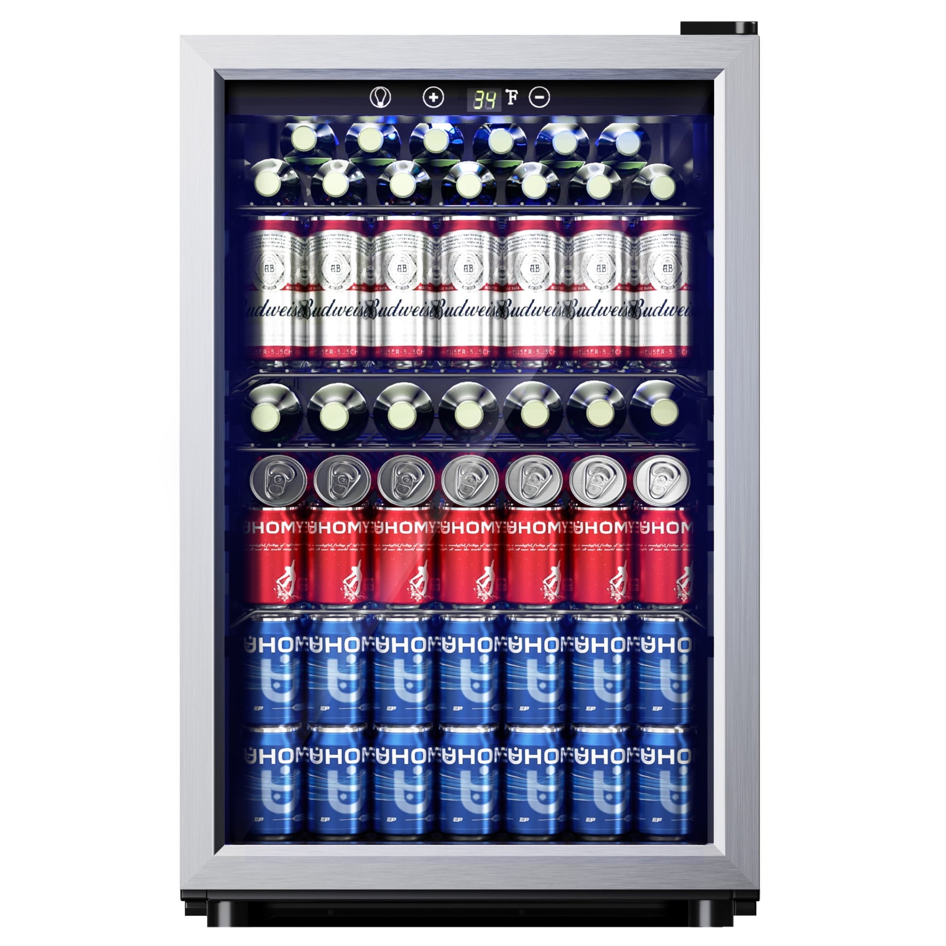 EUHOMY 145 Can Beverage Refrigerator and Mine Cooler with Glass Door with Adjustable Shelves