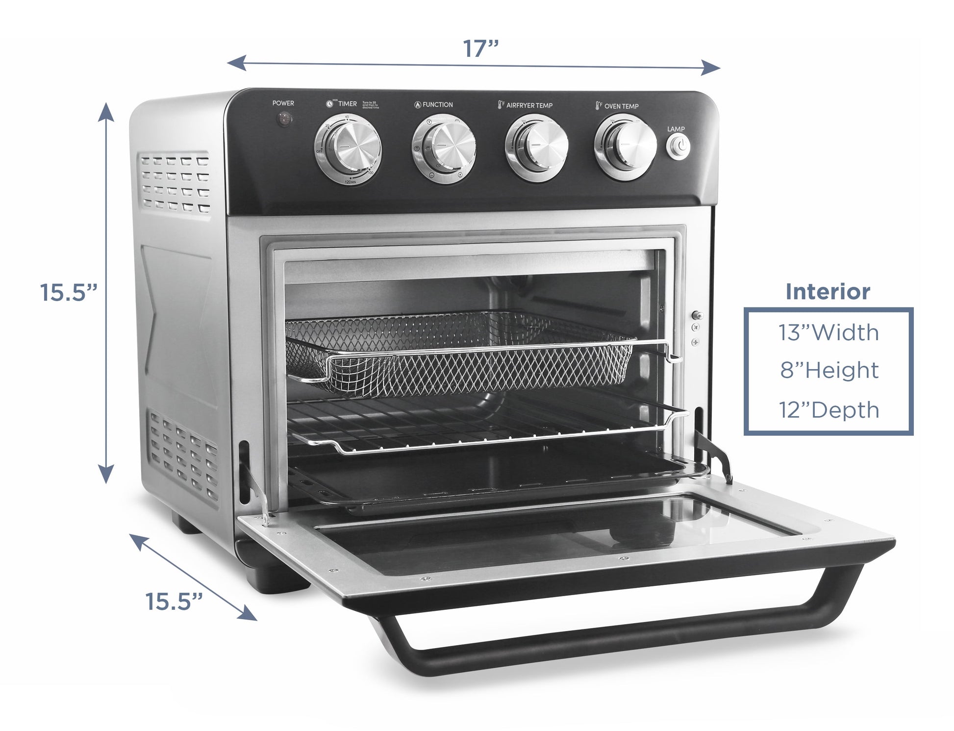 Elite Gourmet Deluxe Air Fryer Oven 25qt, Black - Fast Fry, Bake, Roast, Dehydrate