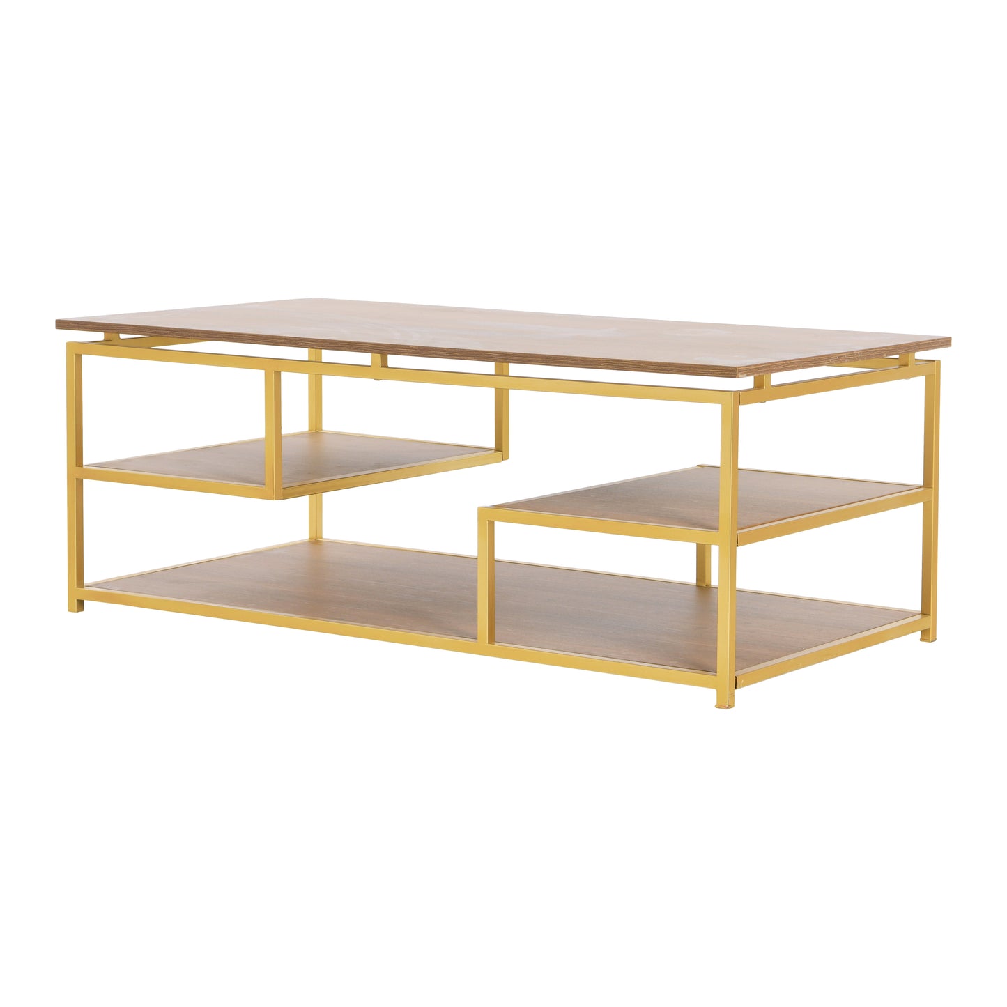 Ember Interiors Modern Wood and Metal Multi-Tiered Coffee Table, Natural/Gold