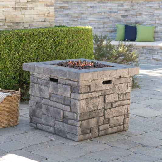 Enfield Outdoor Square Fire Pit - 40,000 BTU, Grey