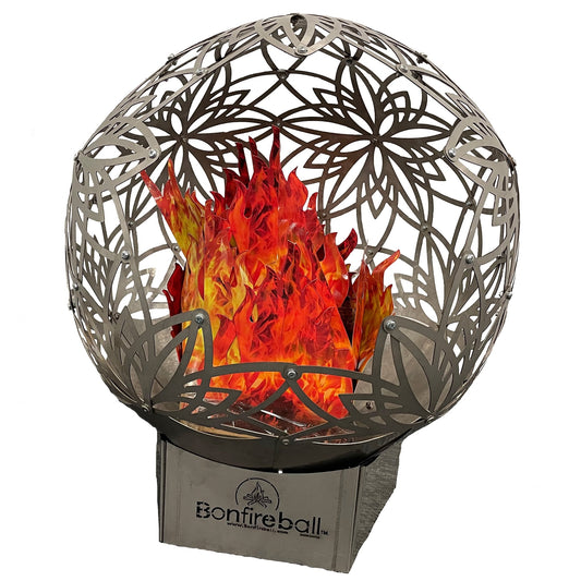 FlowerHouse: Bonfireball Fire Pit - 24" Lotus - Base & Flower Pattern Cover, Stainless Steel, Portable Fire Pit, Outdoor Décor, Patio, Backyard, Beach