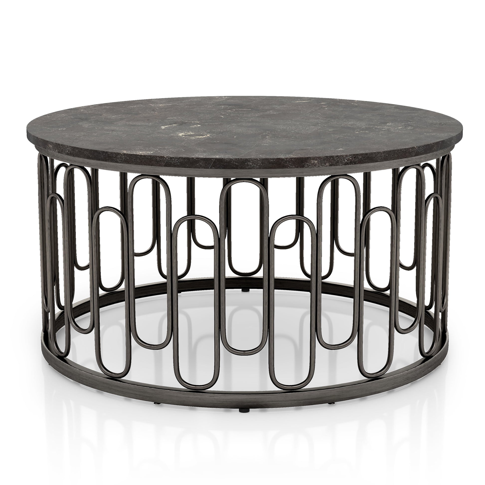 Furniture of America Saz Metal Stone Top Coffee Table, Black