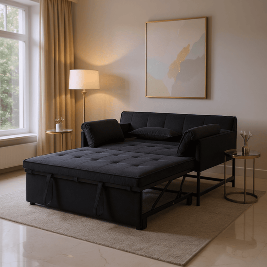 Gewnee 46" Velvet Sleeper Sofa Reclining Convertible Futon Couch Bed for Living Room, Guest & Small Spaces(Black)