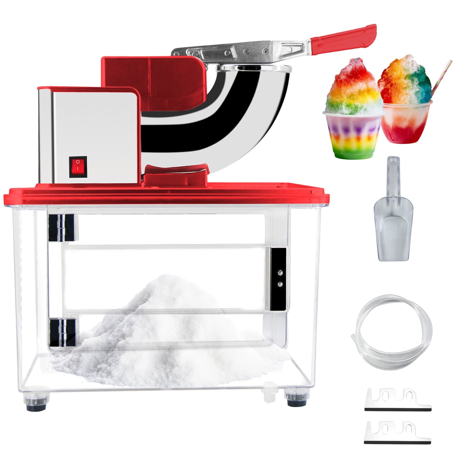 Electric Ice Crusher Machine, 250W Dual Blade Slushie Maker with 39L Bin, Heavy-Duty for Commercial Use (Red) by Great Northern Popcorn