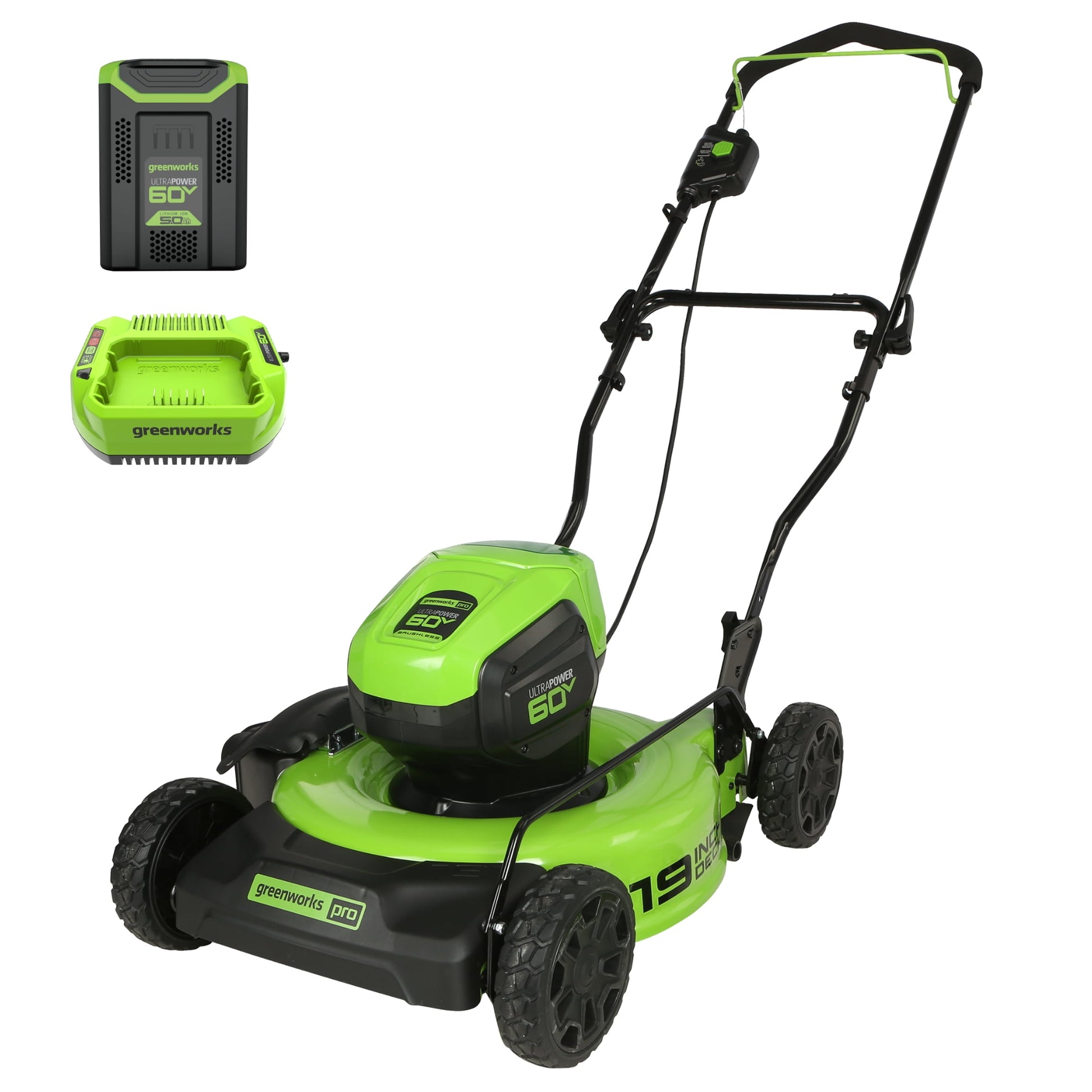 Greenworks 60V 19" Cordless Battery Push Lawn Mower with 5.0Ah Battery & Charger 2531802