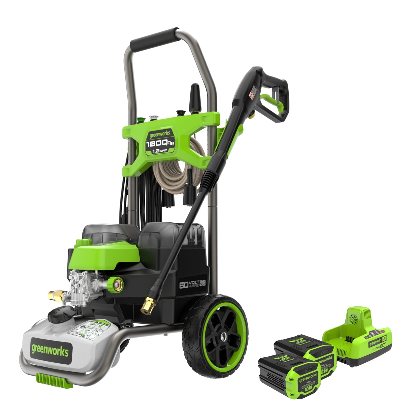 Greenworks 60V Hybrid 1800 PSI 1.2 GPM Cold Water Pressure Washer with (2) 4Ah Batteries & Charger 5129102