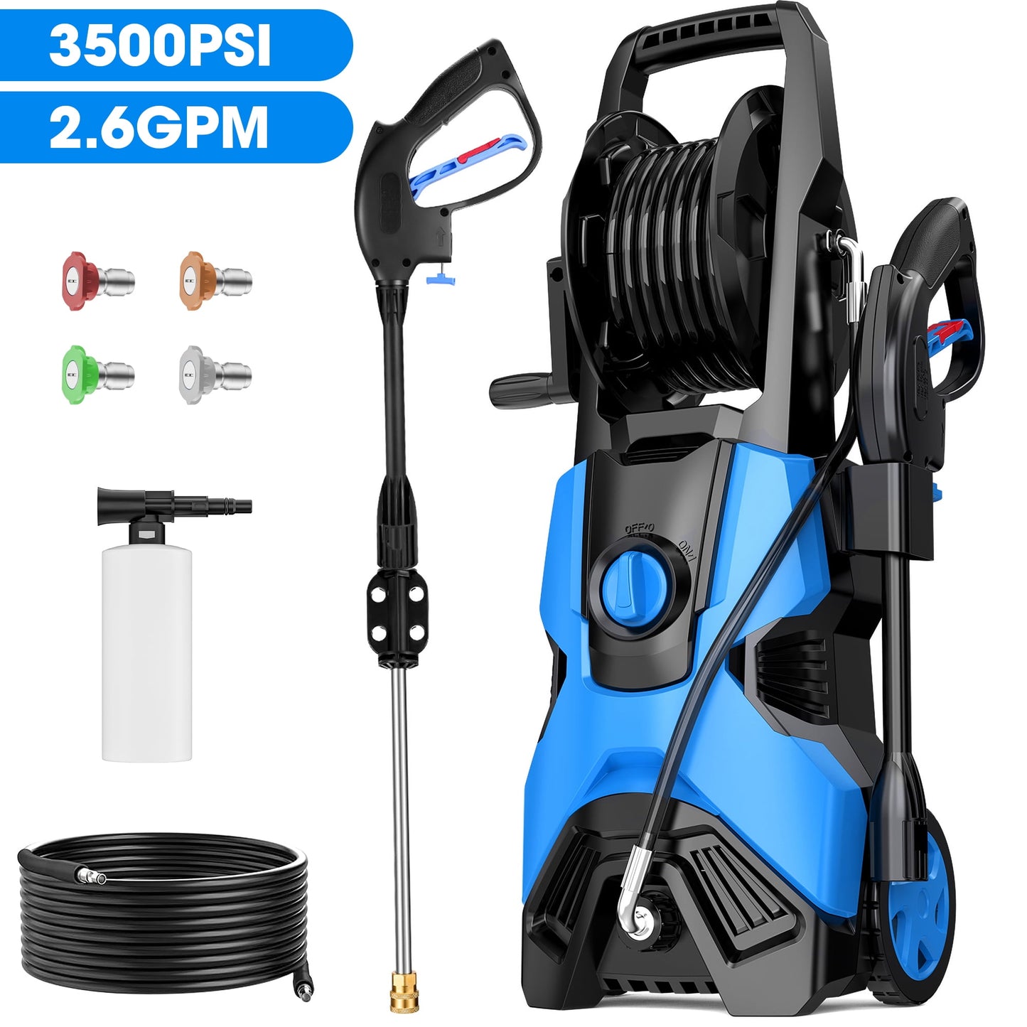 HONGGE Electric High Pressure Washer Machine 3500PSI at 2.6 GPM 110V Cold, Ideal for Cleaning Decks