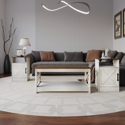 Home Design Lebanon 3 Piece Coffee Table Set - Includes coffee table and 2 end tables, With Soft-Close Doors, Brown/Light Gray, Easy Assembly