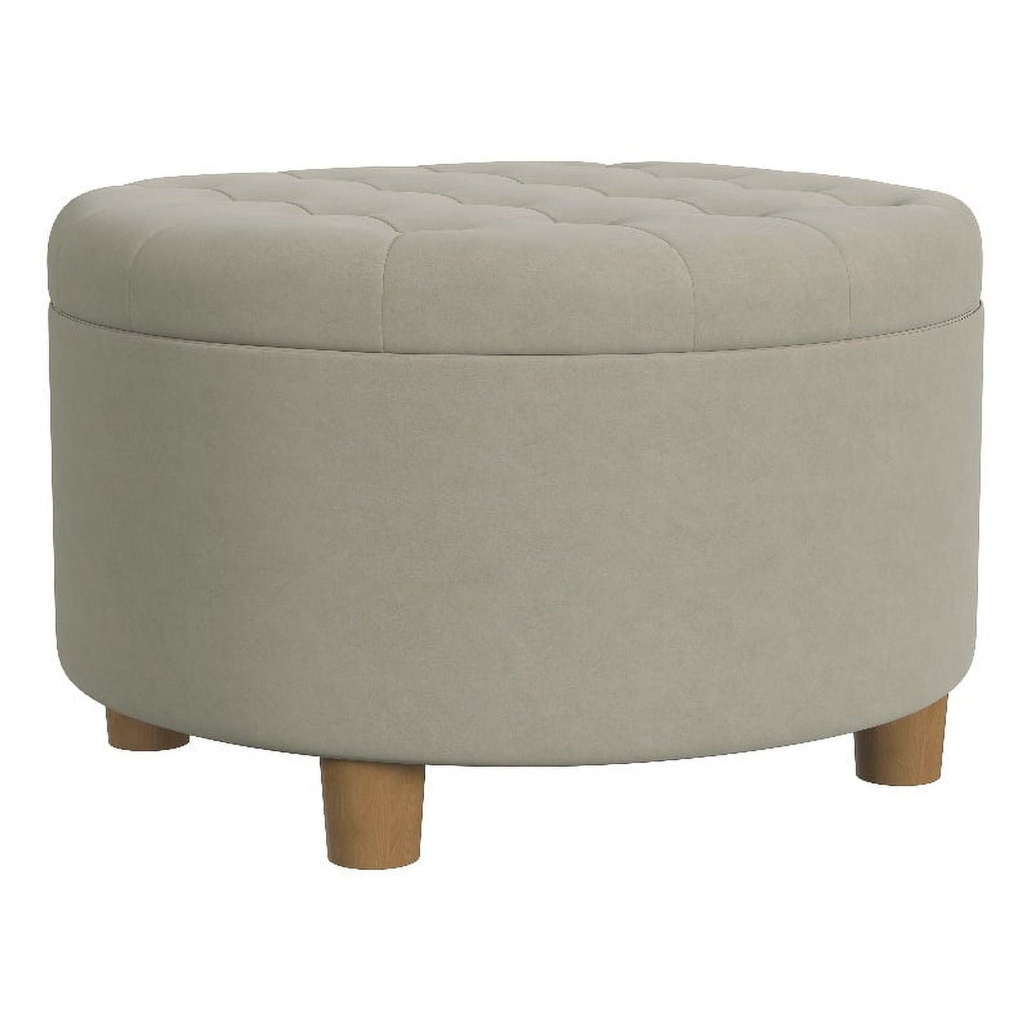 HomePop Large Round Button Tufted Storage Ottoman, Fawn Velvet