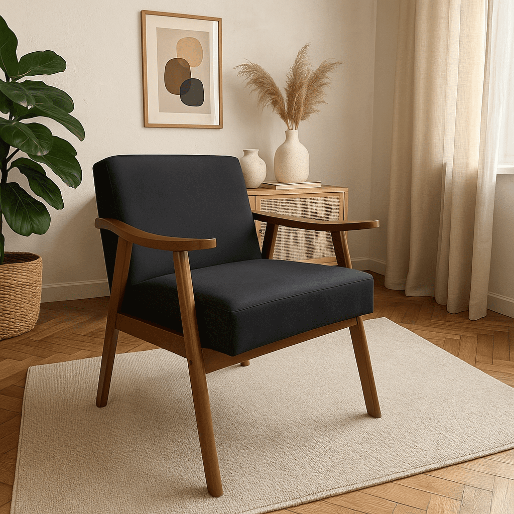 Homy Casa Mid-Century Accent Chair，Armchair for Living Room and Reading Nook, Black