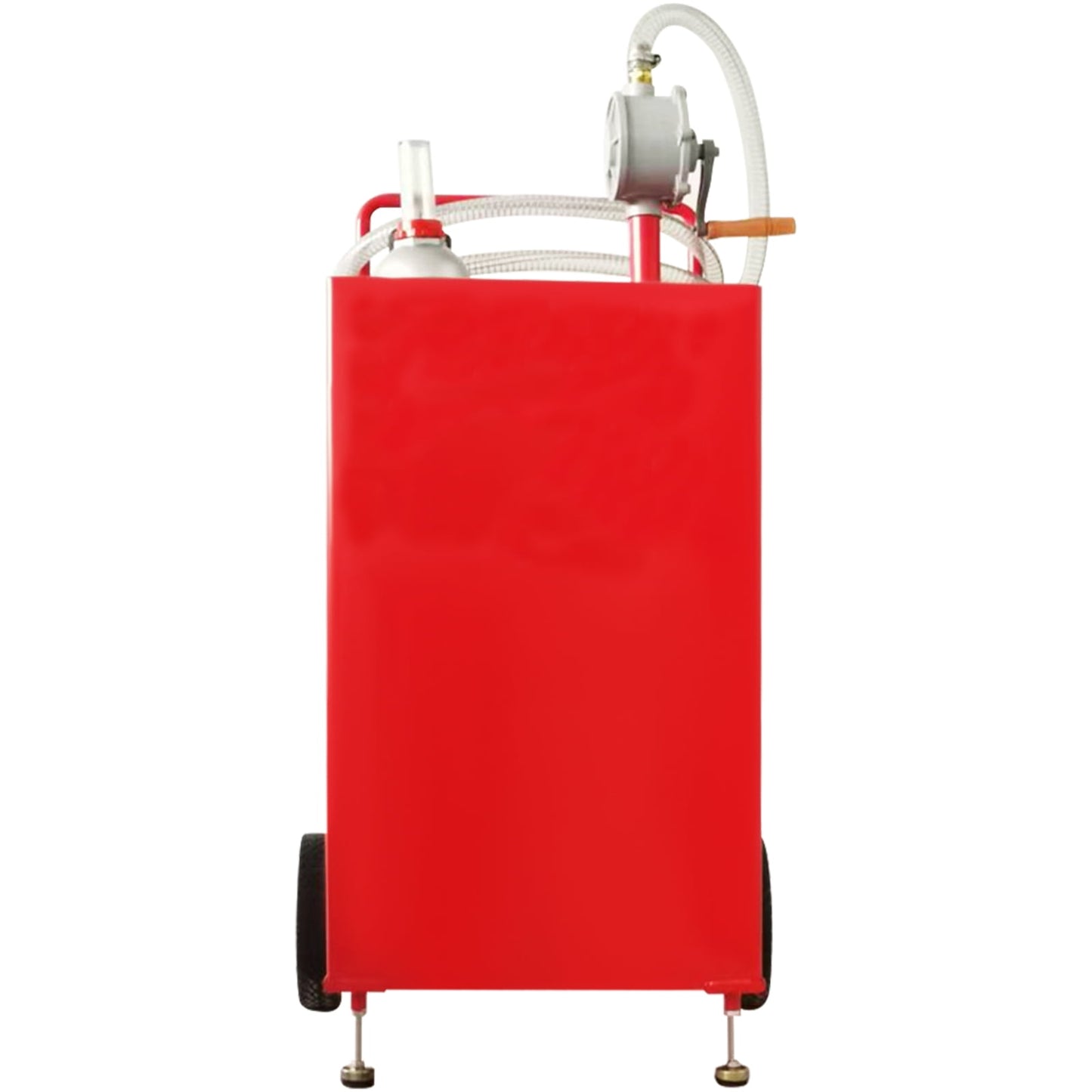 KFFKFF 30 Gallon Fuel Storage, Mobile Fuel Tank on Dual Wheels, Compact Gas Caddy with Manual Pump, Petrol Diesel Storage Unit for Vehicles, Lawn Equipment, ATVs, Marine Vessels, and More, in Red