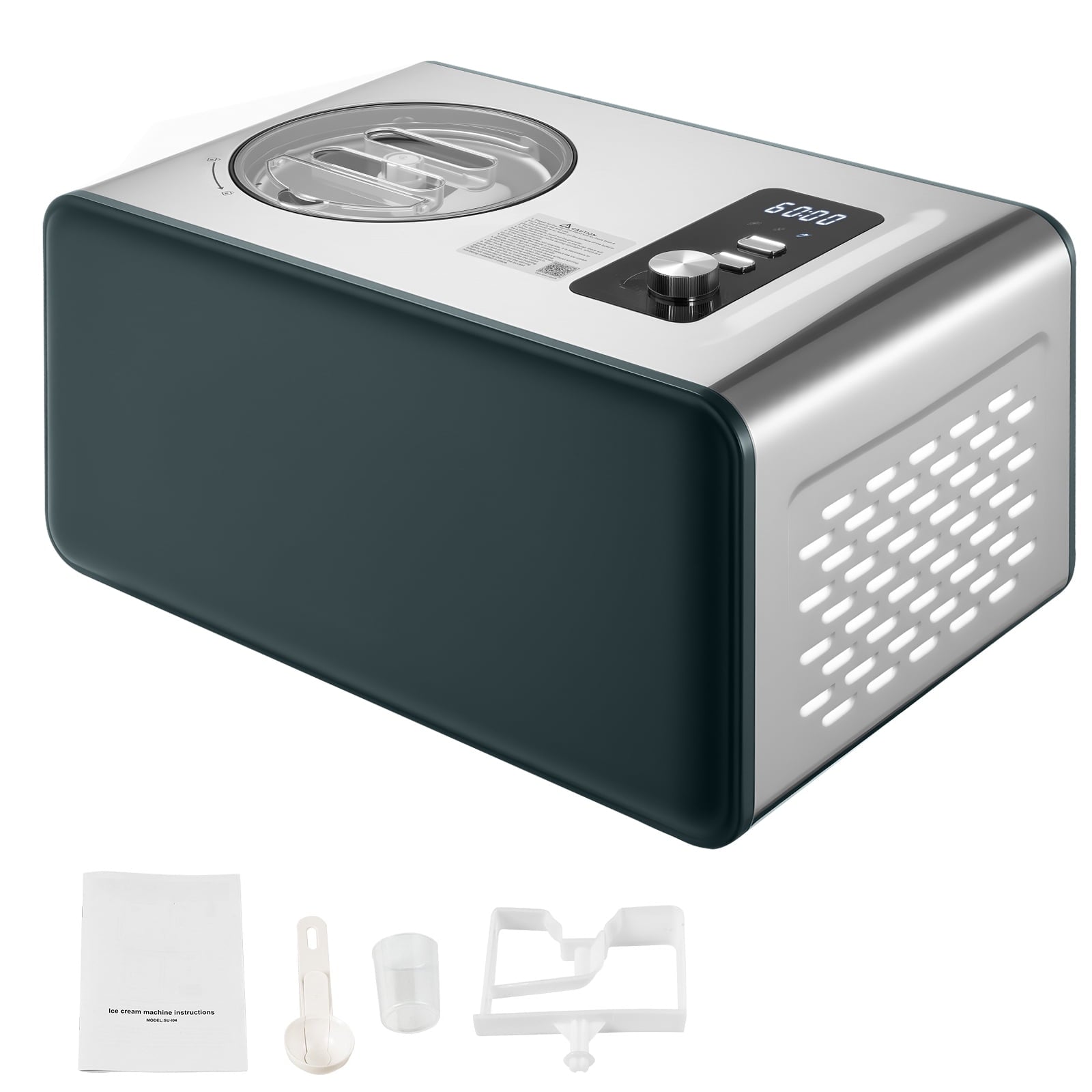 KFFKFF Automatic Ice Cream Maker with Built-in Compressor, 1.5 Quart Capacity Gelato and Sorbet Machine, Stainless Steel Electric Dessert Maker with 3 Modes for Home Use