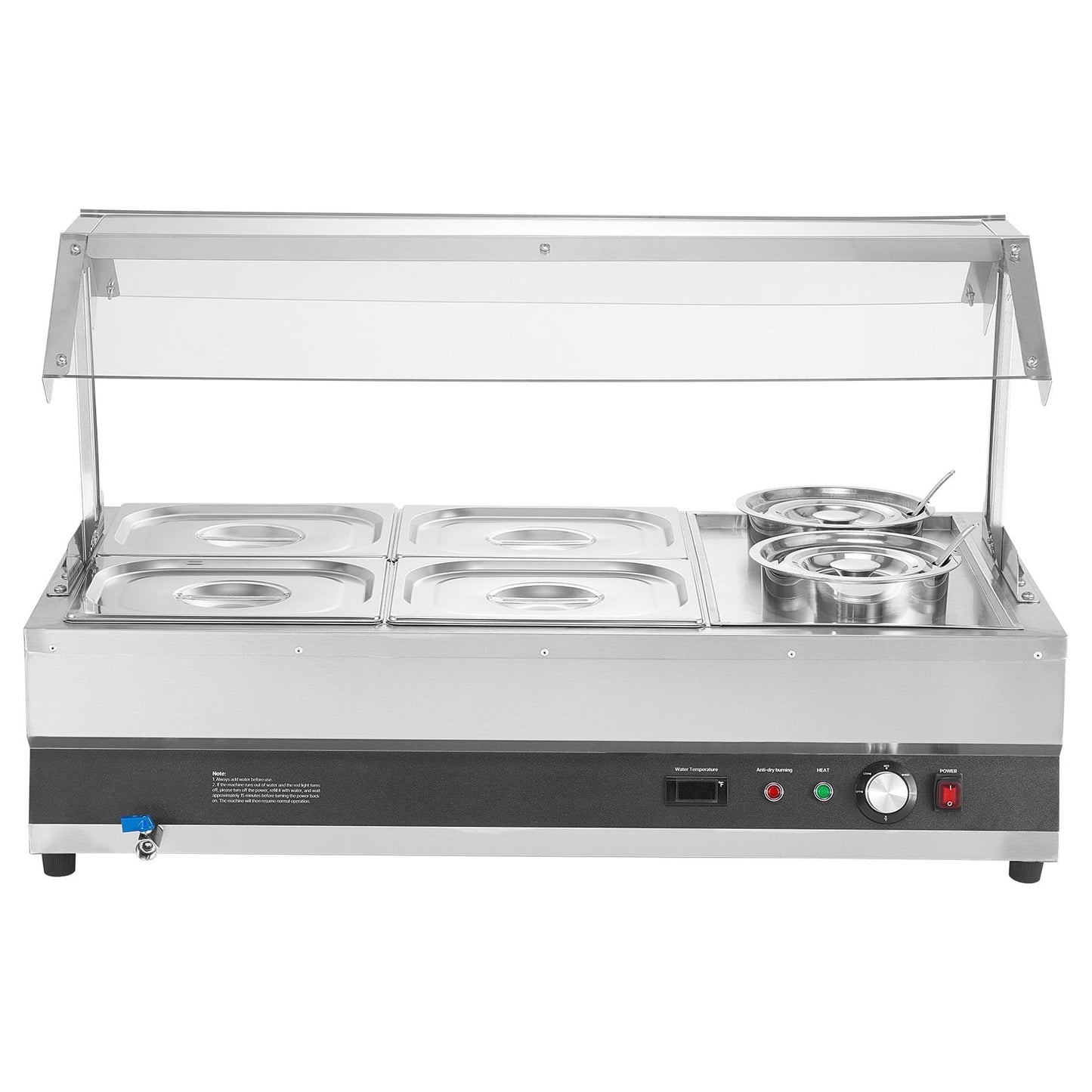 KFFKFF Commercial Soup Warmer, Electric Food Warmer Steam Table Countertop Bain Marie Two 6.34QT Pots & Four 1/2 Pans，86~185°F Adjustable Temp,1500W