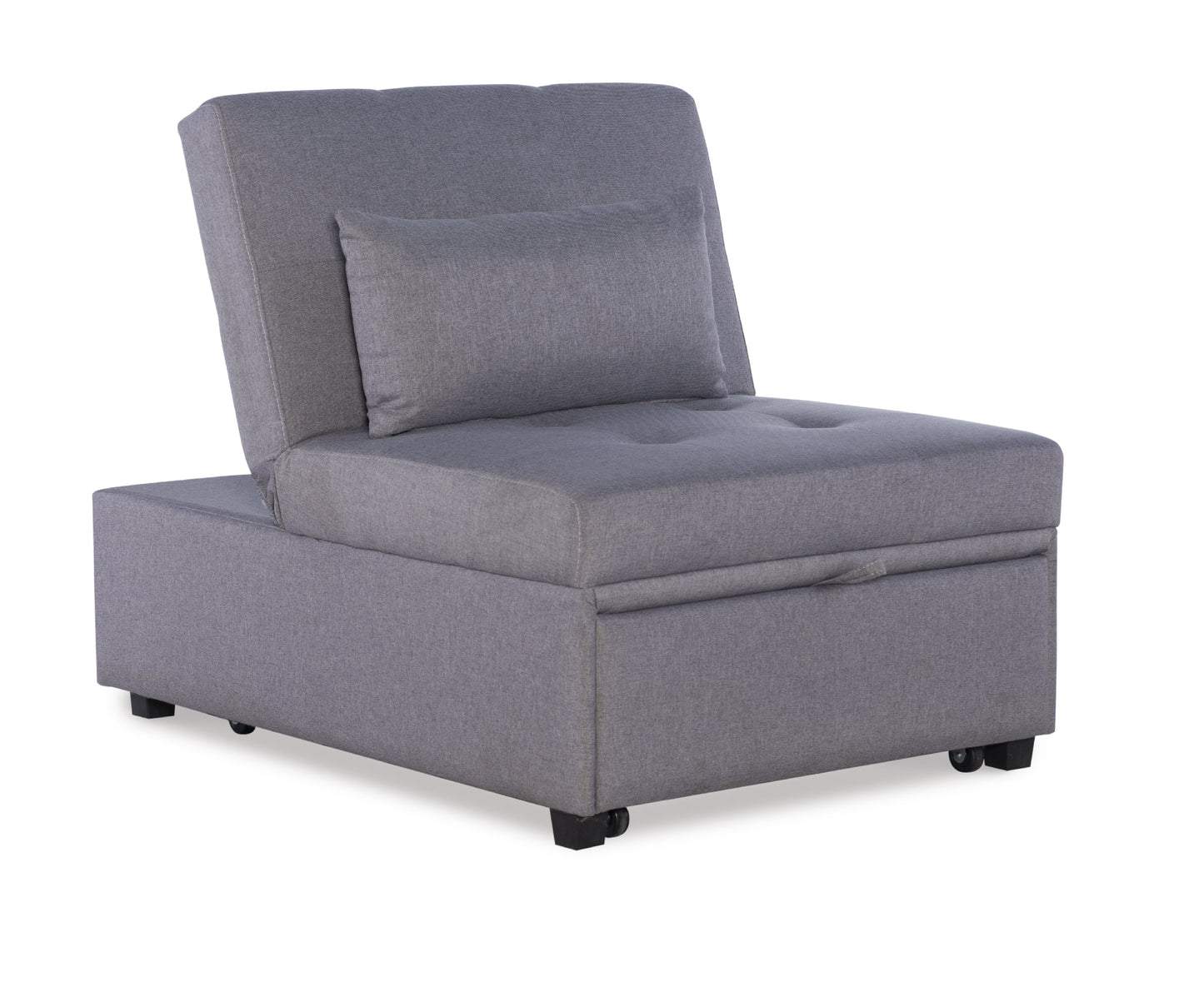 Linon Boone Indoor Upholstered Button Tufted Convertible Chair to Sofa Bed with Pillow, Gray