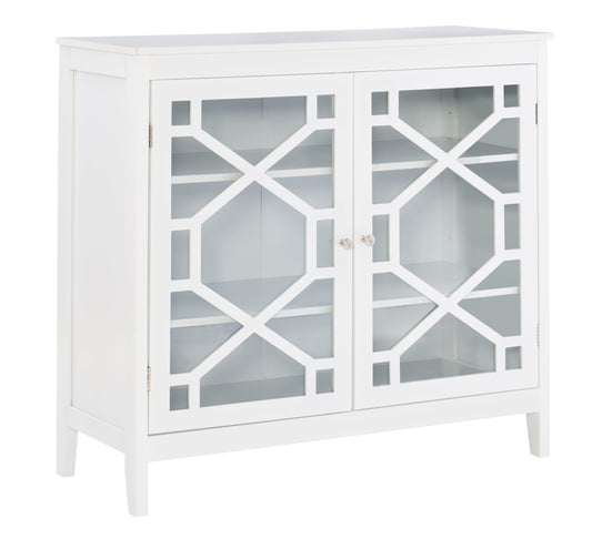 Linon Campbell 2-Door Glass Front Cabinet with 3 Shelves, White Finish
