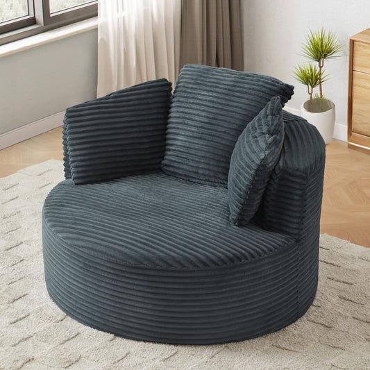 MAYEERTY Compressible Corduroy Round Lounge Sofa, Modern Couch with Spring Cushion for Apartment, 49*45*35"Dark Grey