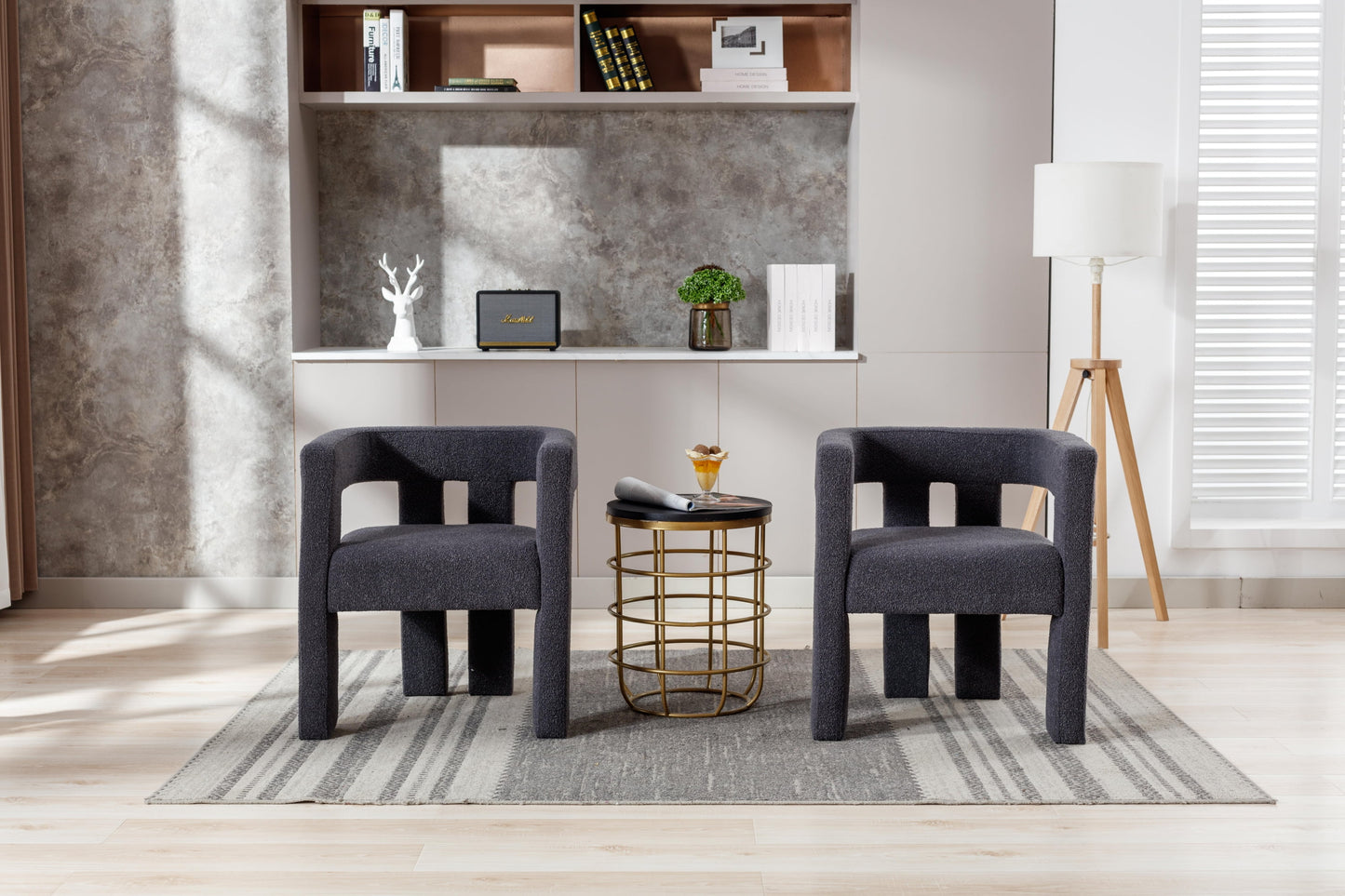 MOONMISS Boucle Upholstered Contemporary Designed Side Accent Armchair for Living Room&Dining Room(set of 2)-Carbon Black