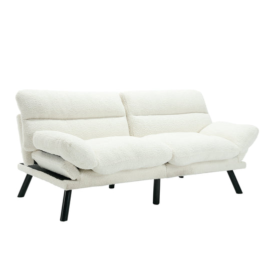 MOONMISS Futon Sofa Bed Teddy Couch Modern Convertible Folding Recliner,White