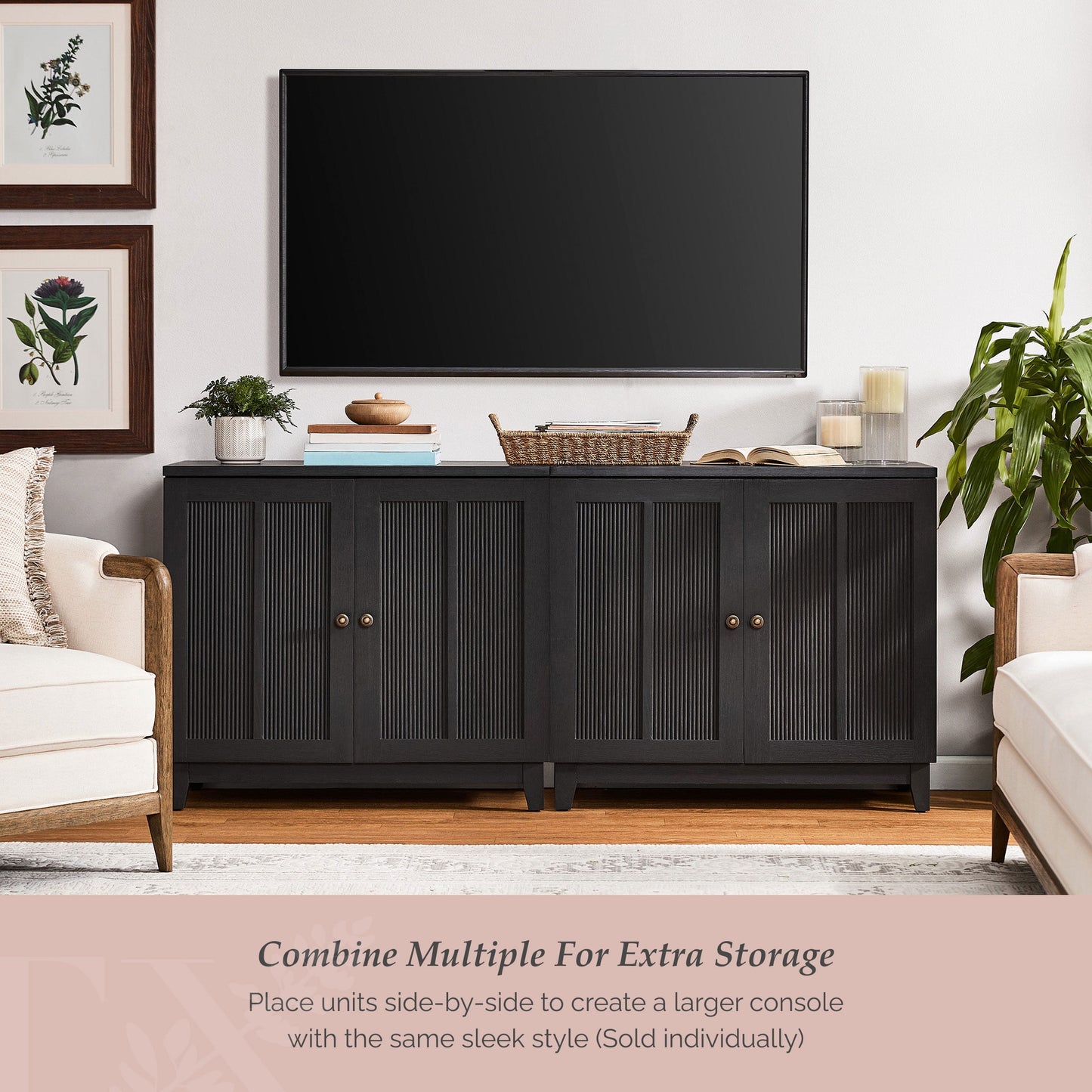 My Texas House Ellison Modular TV Console, Rich Black Finish