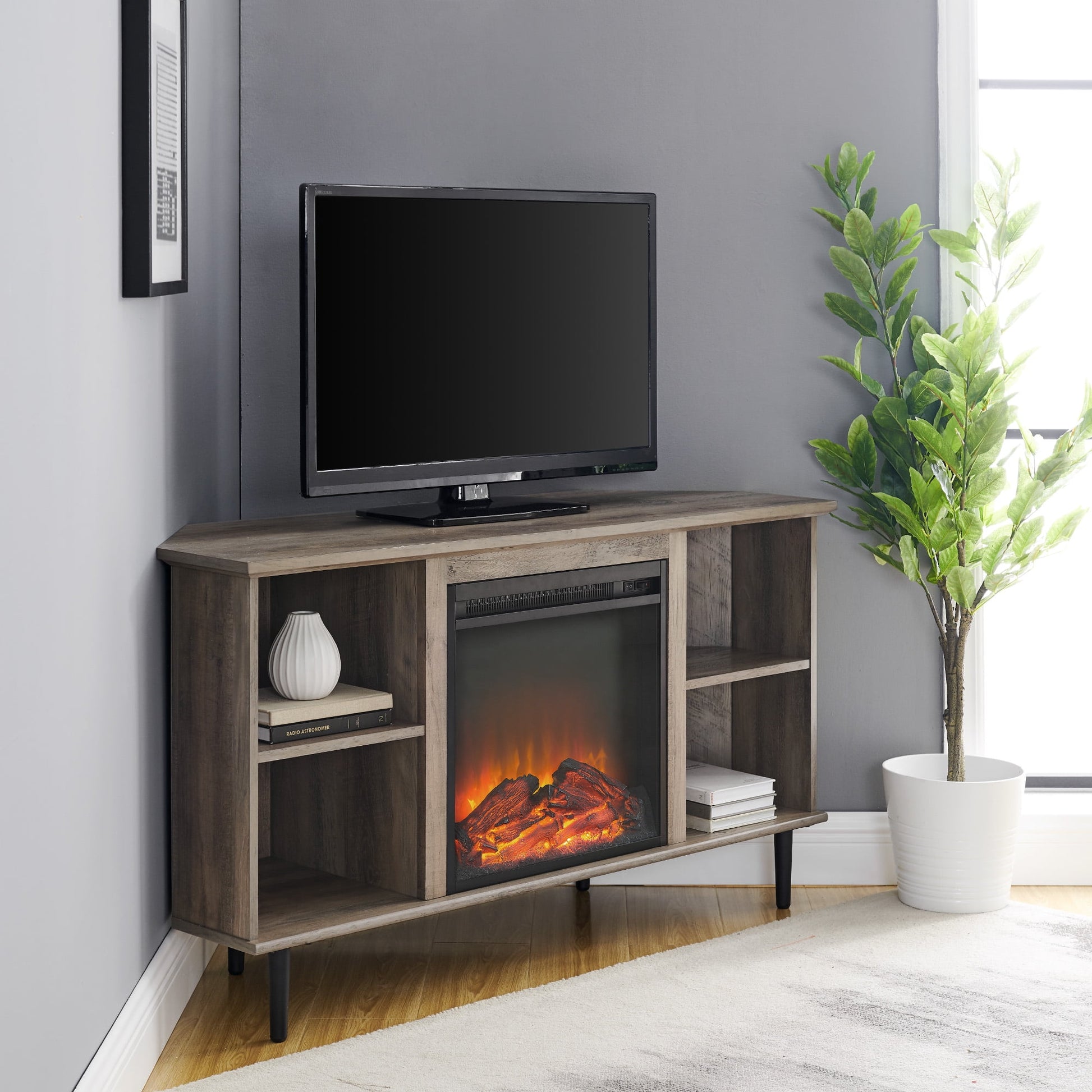 Manor Park Corner Fireplace TV Stand for TVs up to 55", Grey Wash