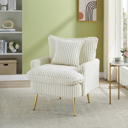 Modern Accent Chair,Armchair,Corduroy Fabric Sofa Chairs with Pillow,Upholstered Armchair for Living Room,Bedroom,Green