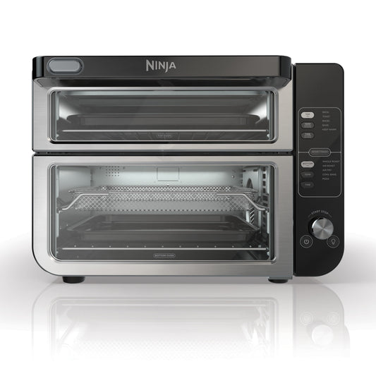 Ninja 10-in-1 Air Fryer, Double Door Toaster Oven with FlexDoor, FlavorSeal & Smart Finish, Rapid Top Convection and Air Fry Bottom, Bake, Toast, Air Fry, Pizza and More, Stainless Steel, DCT400