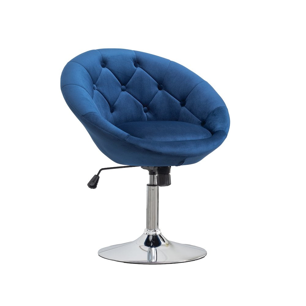 Noas Velvet Upholstered Tufted Back Swivel Accent Chair in Blue