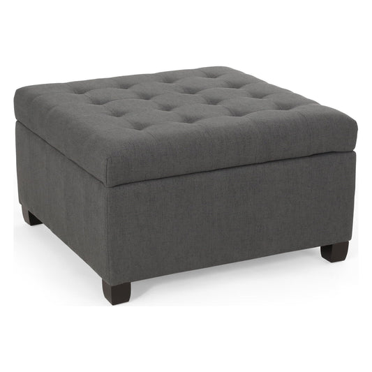 Noble House Willa Contemporary Tufted Fabric Storage Ottoman, Dark Gray, Dark Brown