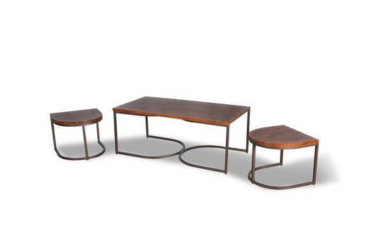 Posh Pollen Luton Modern Wood and Metal Nesting Coffee Table, 3 Piece, Brown