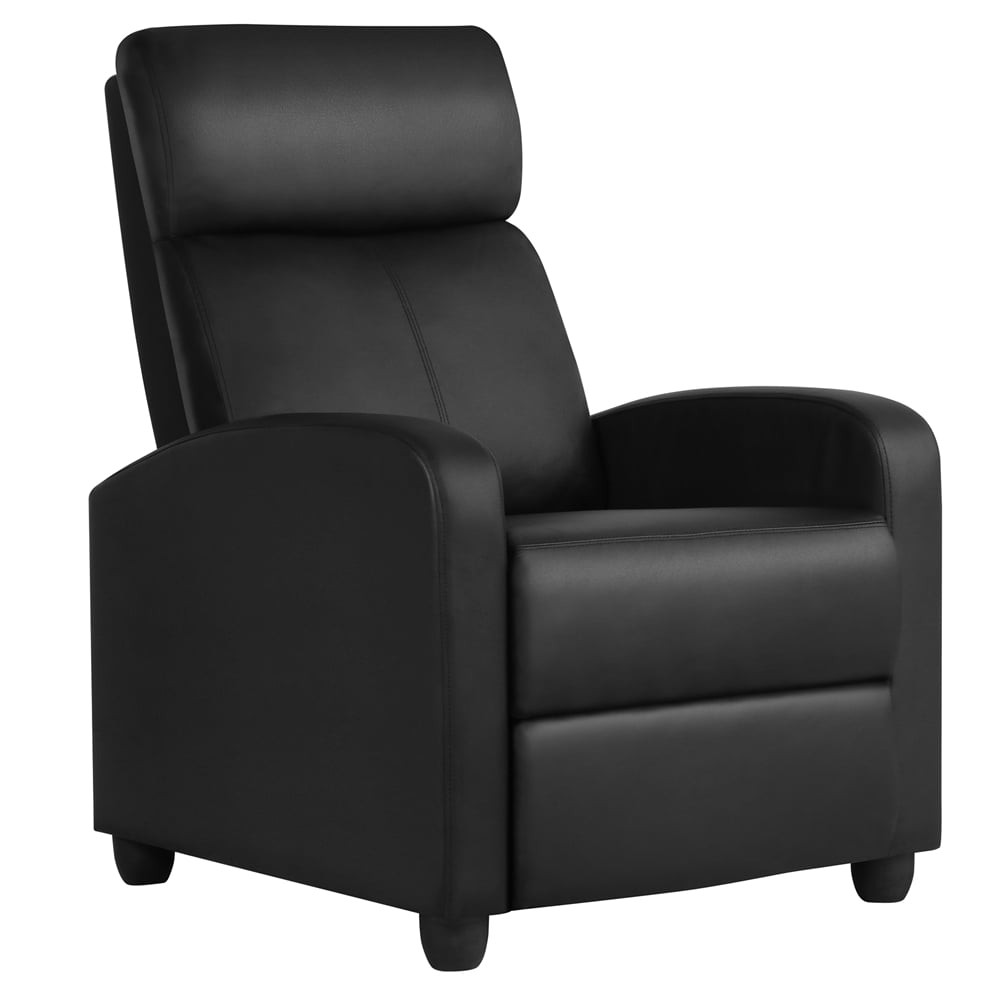 Renwick Faux Leather Push Back Theater Recliner, Black