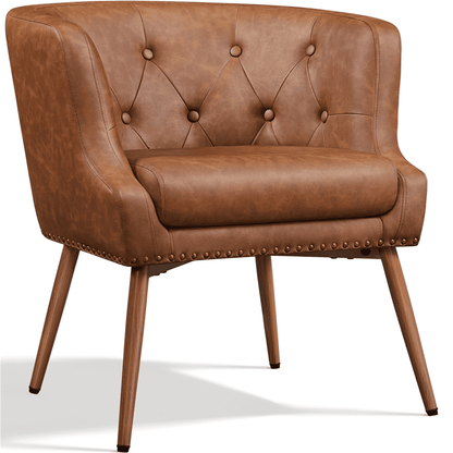 Renwick Modern Button Tufted Faux Leather Barrel Accent Chair,Retro Brown