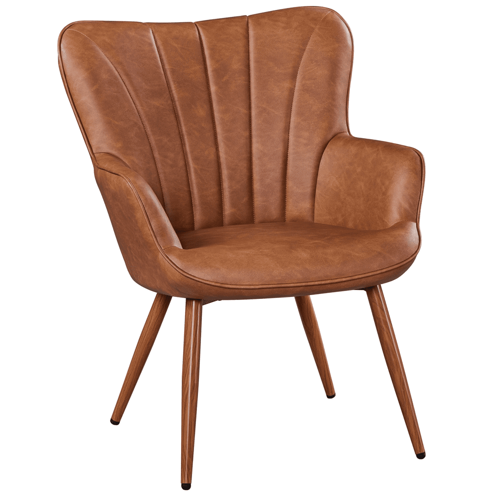 Renwick Modern Upholstered Faux Leather Accent Chair, Retro Brown