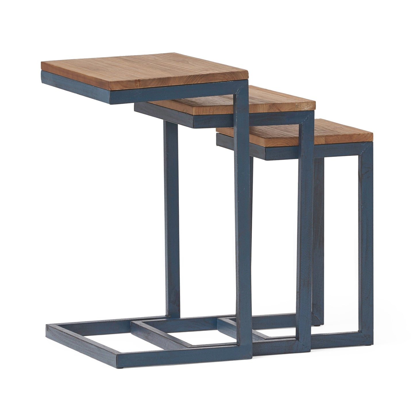 River Street Designs Deena Firwood Nesting Tables (Set of 3), Brown/Blue