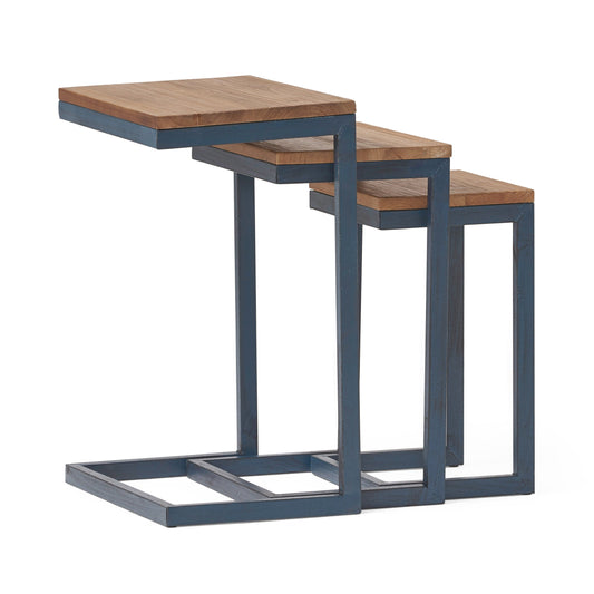 River Street Designs Deena Firwood Nesting Tables (Set of 3), Brown/Blue