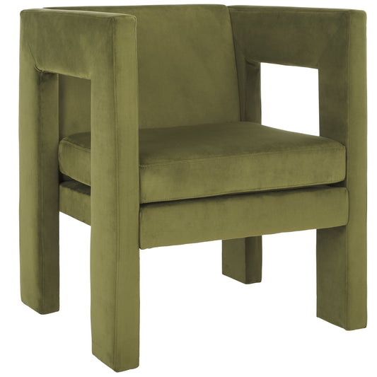 SAFAVIEH Vidar Modern Style Accent Chair, Olive Velvet