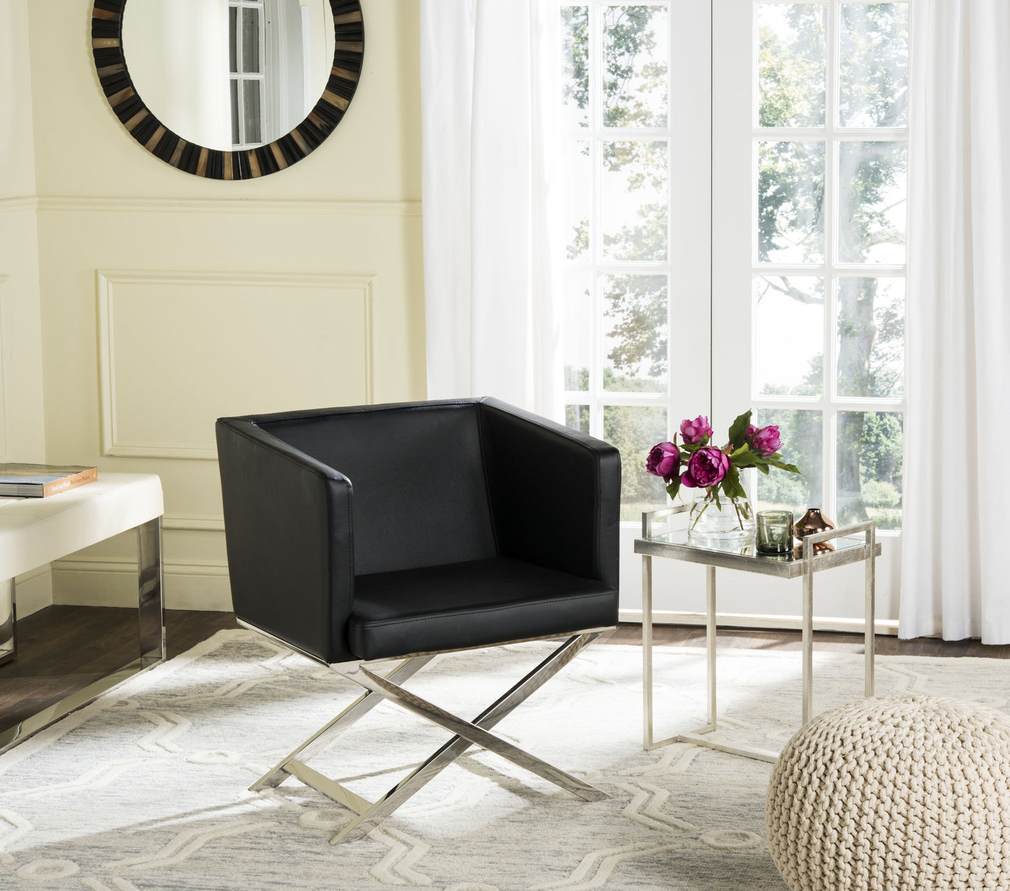 Safavieh Celine Modern Glam Chrome Upholstered Cross Leg Chair