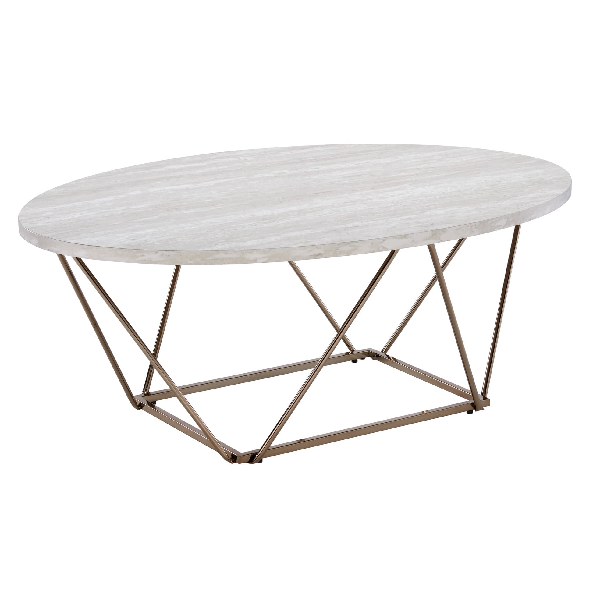 Steve Silver Rowyn Contemporary 47" Round Genuine Marble Coffee Table, White/Copper