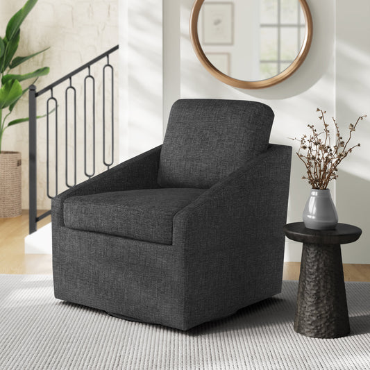 Studio Living Harvard Modern Swivel Accent Chair, Black Chenille Fabric