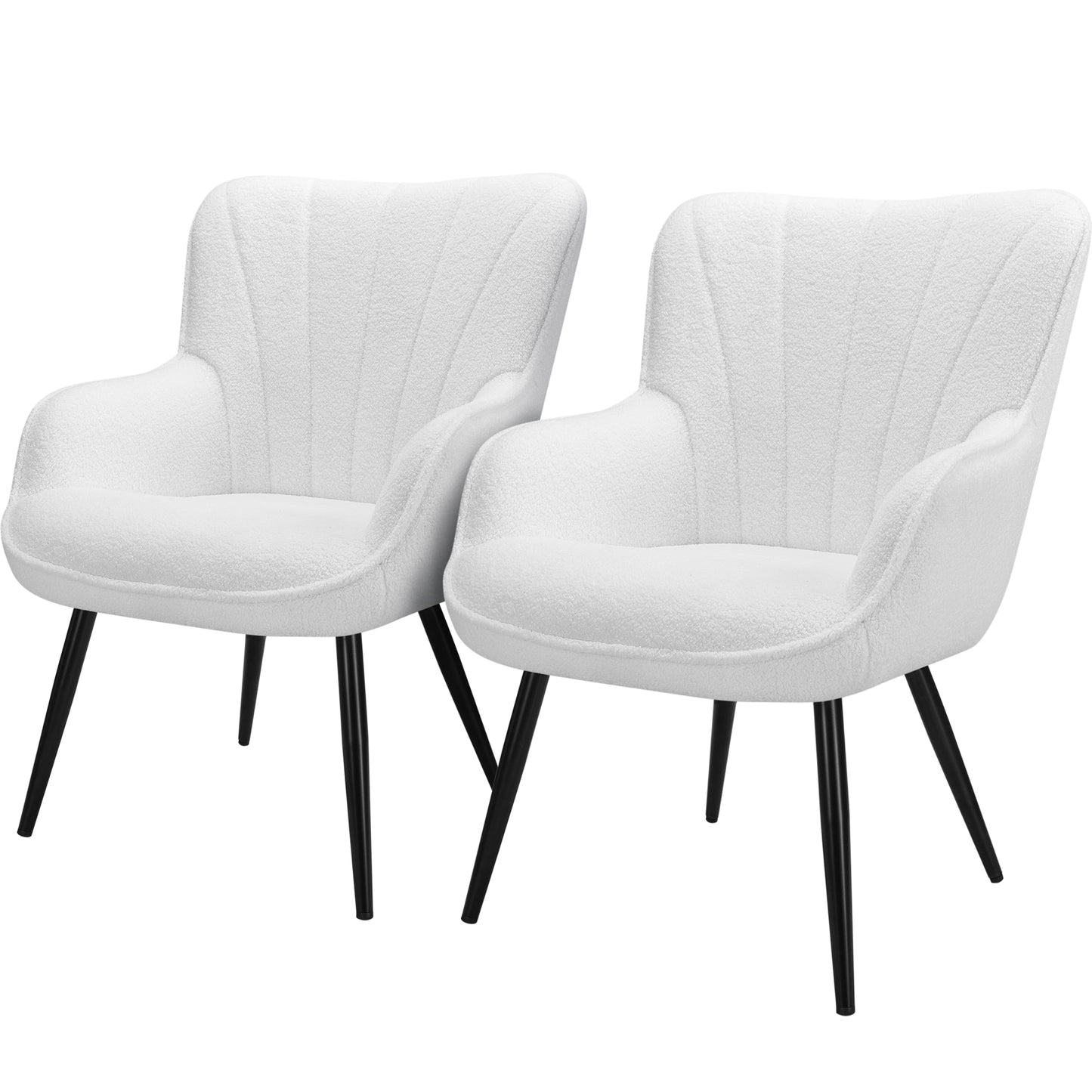 TrumanPick Modern Accent Chair Set of 2 Comfy Boucle Armchair High Wing Back Vanity Chair for Living Room, White