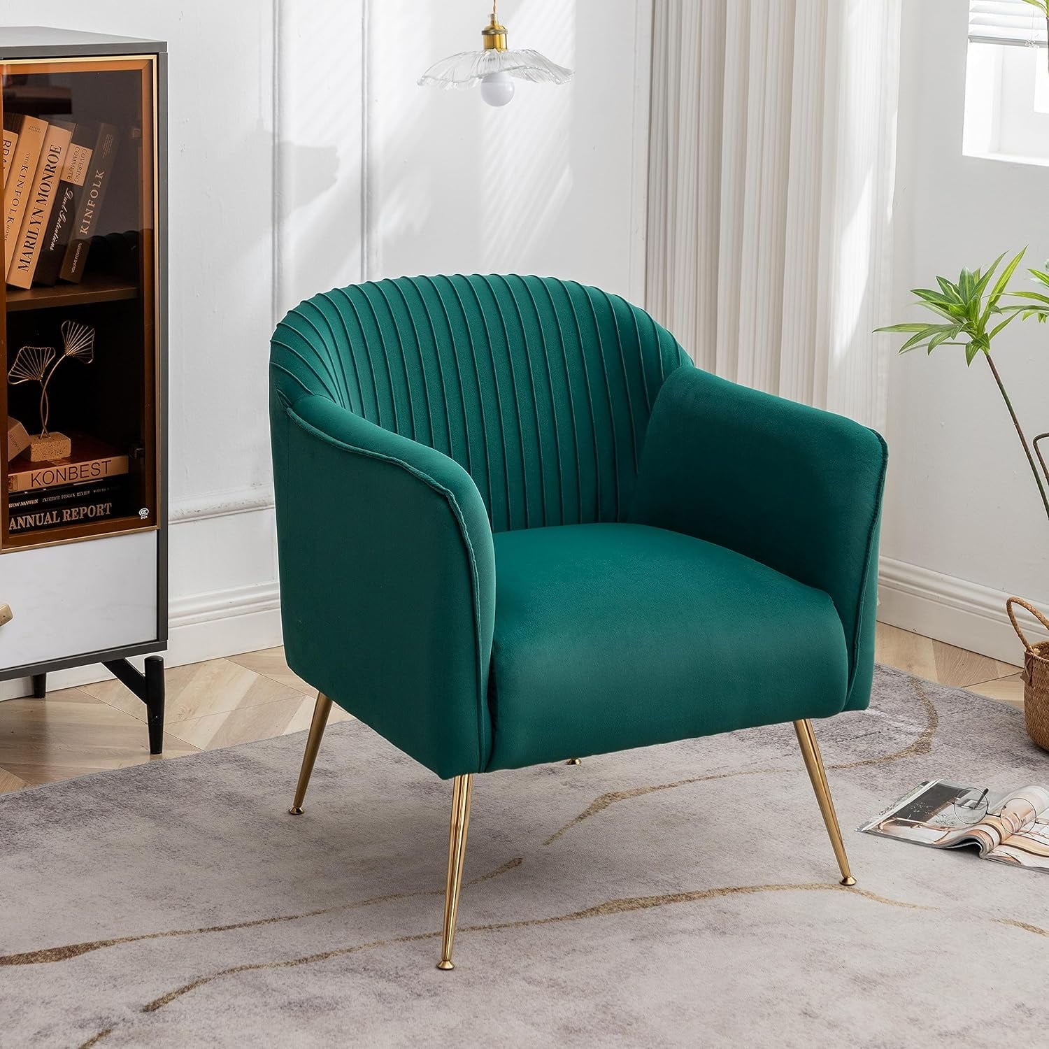 US Pride Furniture Contemporary Velvet Accent Chairs for Living Room Bedroom and Entryway Modern Armchair with Sleek Metal Legs Elegant Seating Solution for Small Spaces Green