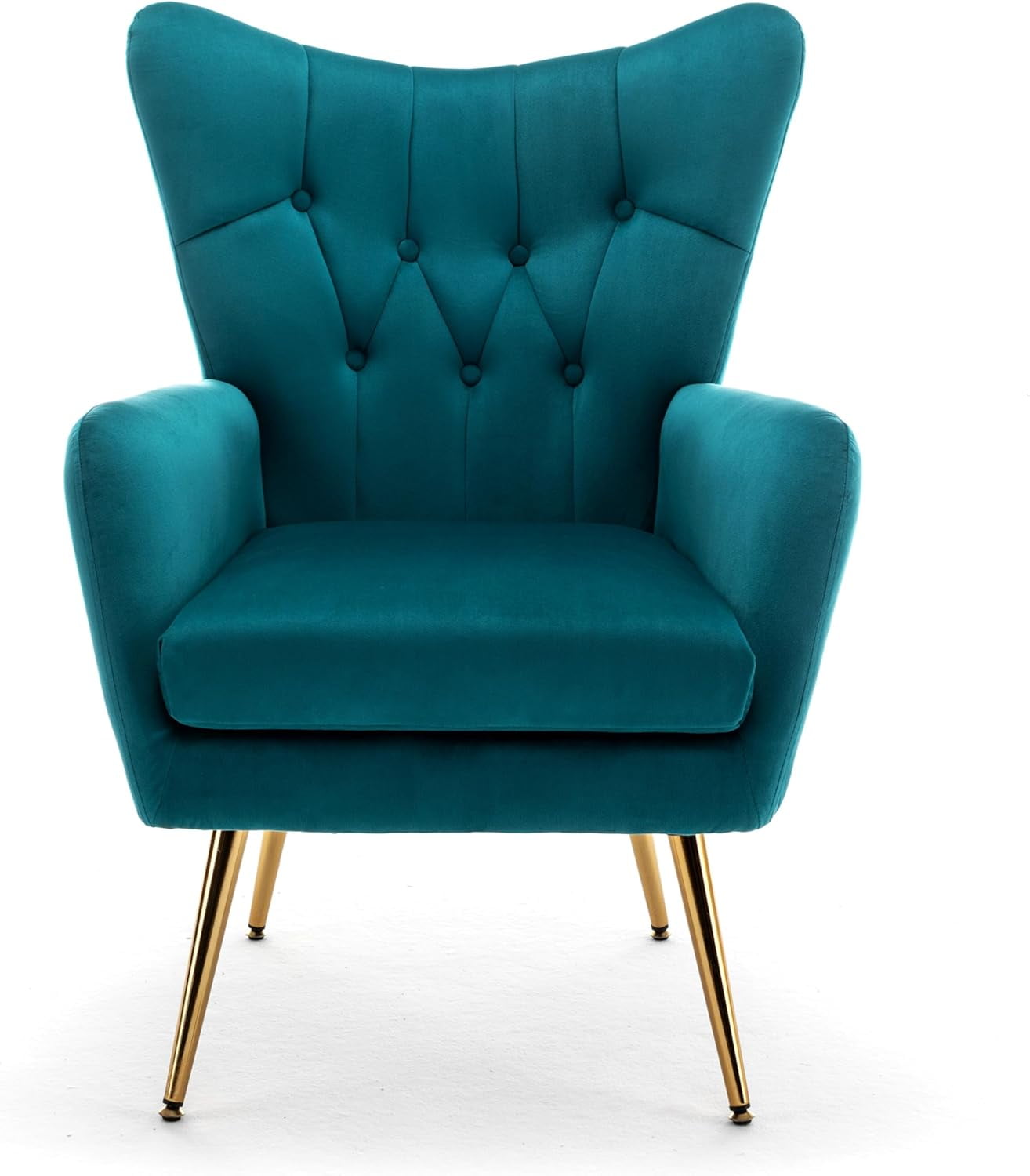 US Pride Furniture  Mid-Century Velvet Accent Armchair for Living Room Bedroom or Home Office Button-Tufted Wingback Design with Gold Flared Legs Dark Teal