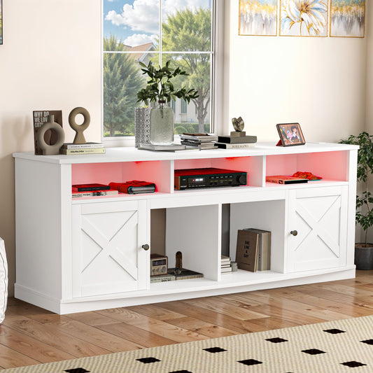 Uforic 70 Inch White Farmhouse TV Stand Suitable for TVs up to 80 Inches for Living Room, White