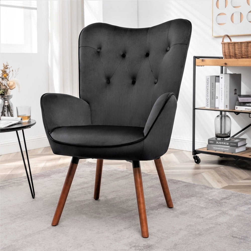 Uspridefurniture Kreedence 26.38" W Microfiber Wing Back Armchair, Black