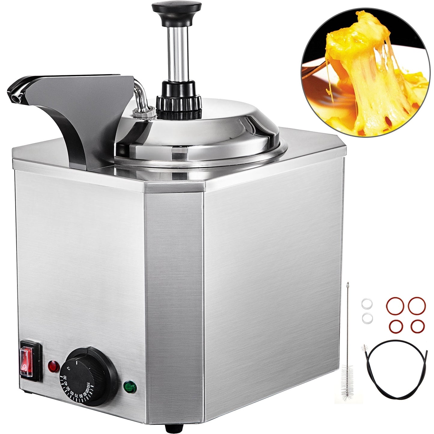 VEVOR 2.6Qt Nacho Cheese Dispenser w/Heated Pump Hot Fudge Caramel Warmer Stainless