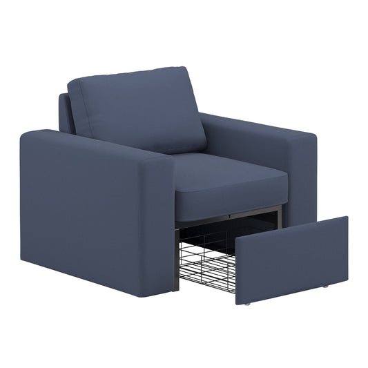 Weston Home Glen Park Modern Linen Accent Chair with 1 Hidden Metal Wire Storage Drawer, Blue