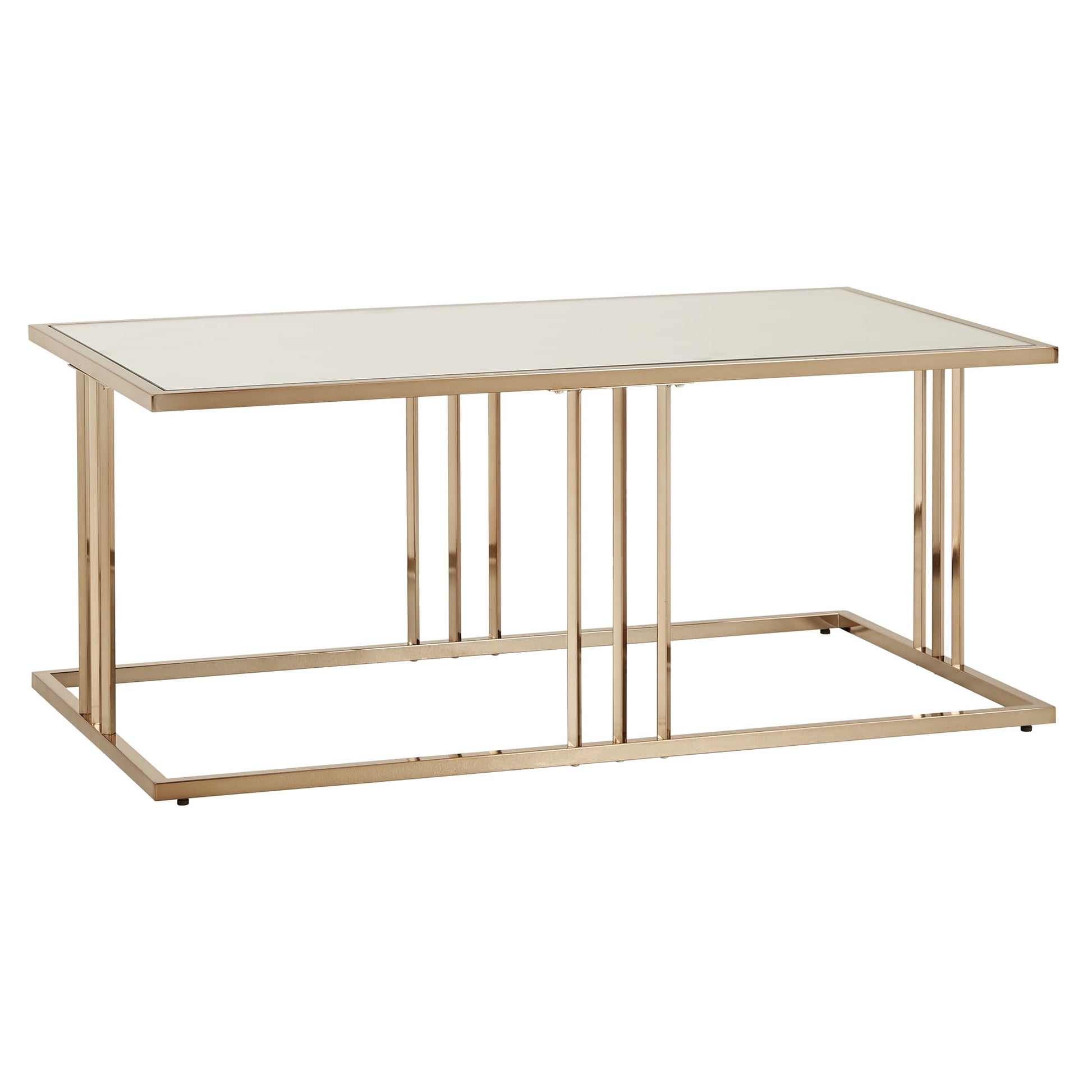 Weston Home Viviana Rectangular Coffee Table with Mirrored Top, Champagne Gold