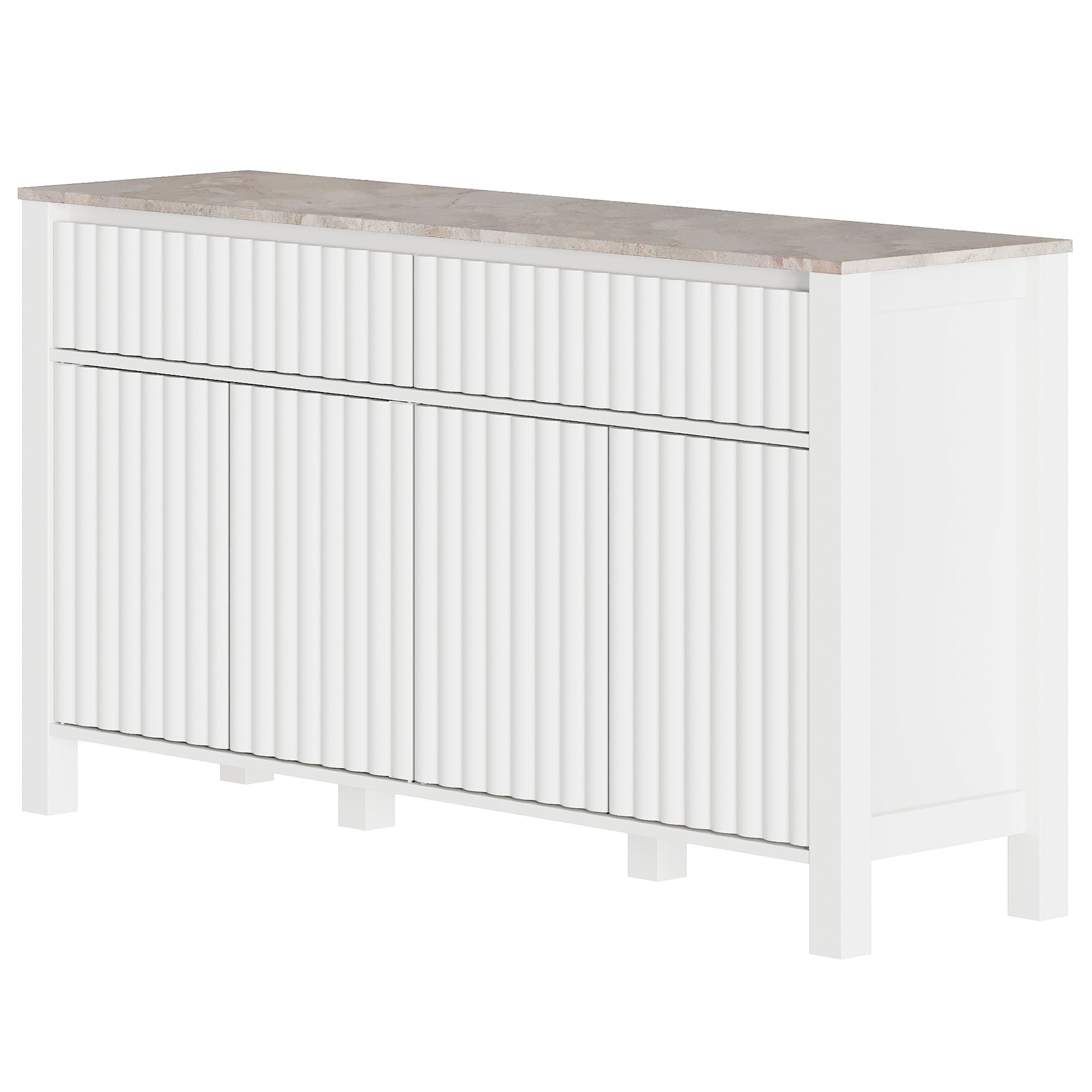 White Sideboard TV Stand for TVs up to 65 inch, Modern Entertainment Center with Adjustable Shelves for Living Room, 57 inch